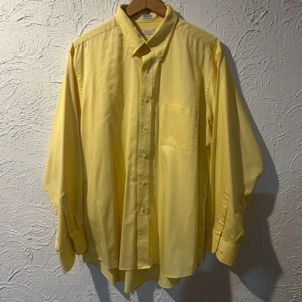 Men’s Pale Yellow IZOD Wrinkle Free Twill Long sleeve Button down Collared Shirt